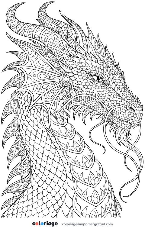 Coloriage tête de dragon détaillée