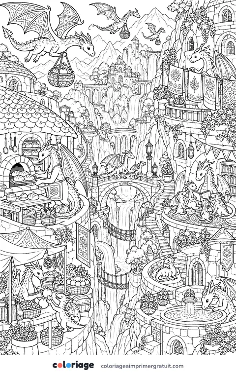 Coloriage village des dragons