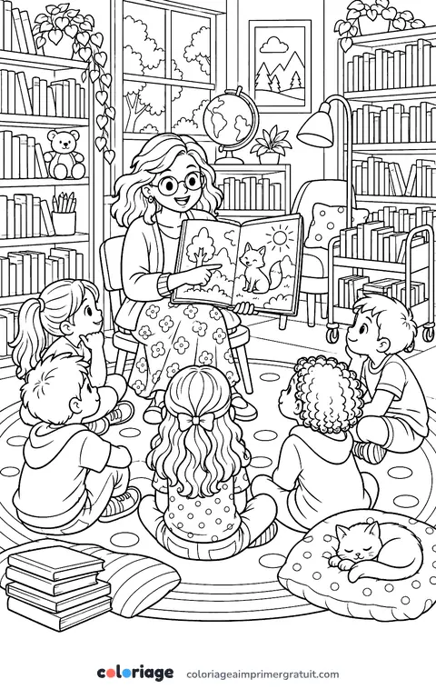 Coloriage à la bibliothèque