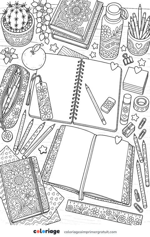 Coloriage bureau vu du dessus
