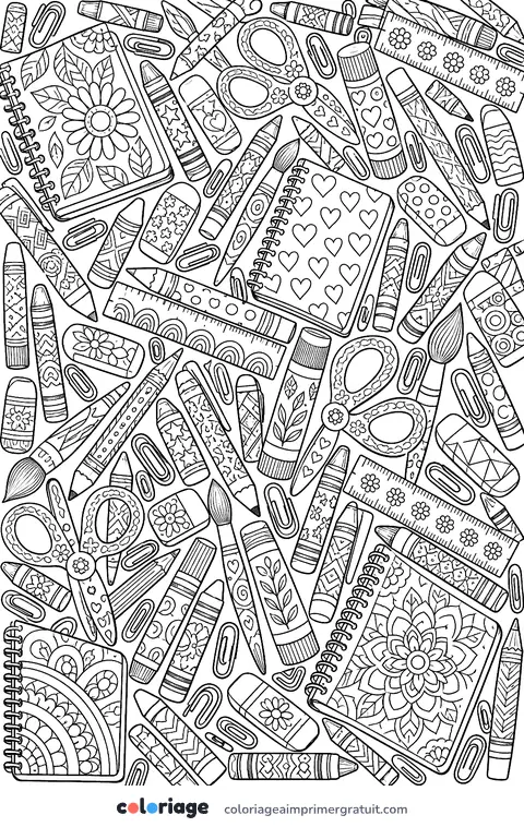 Coloriage motif fournitures