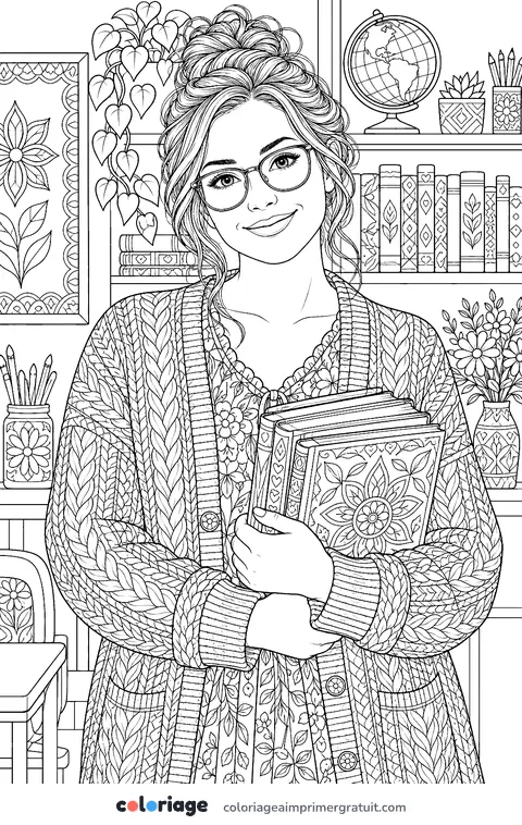 Coloriage portrait de maîtresse