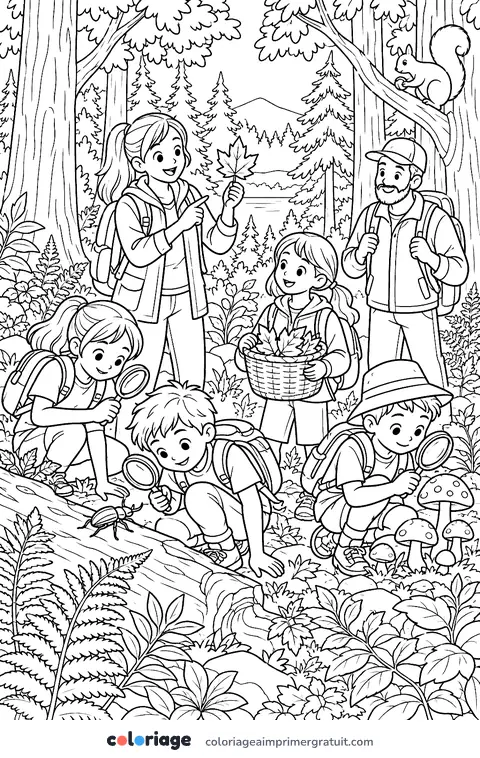 Coloriage sortie en forêt