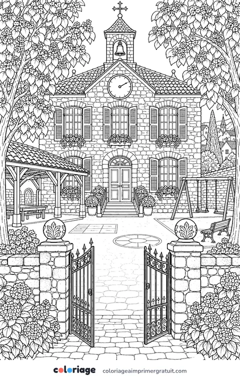 Coloriage école de village