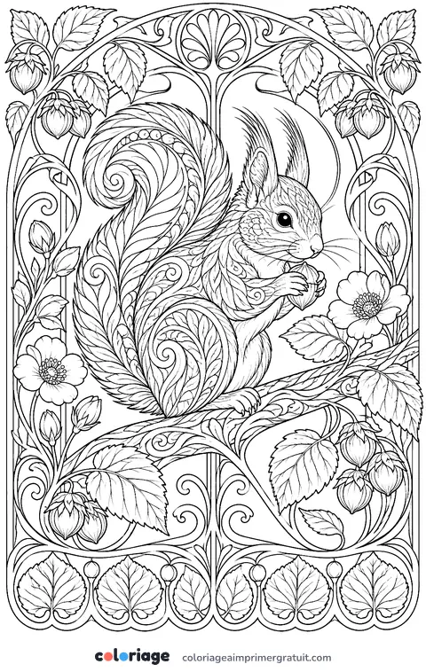 Coloriage écureuil Art nouveau