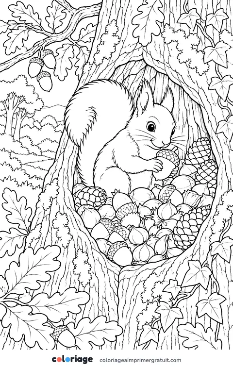 Coloriage le garde-manger de l’écureuil