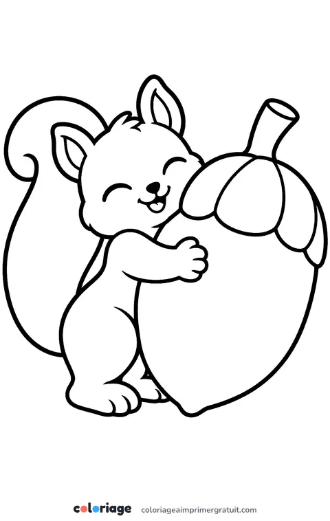 Coloriage écureuil et gland géant