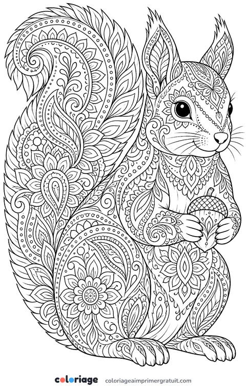 Coloriage écureuil aux motifs de henné