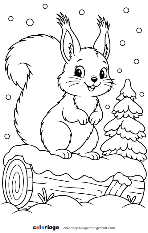 Coloriage écureuil dans la neige