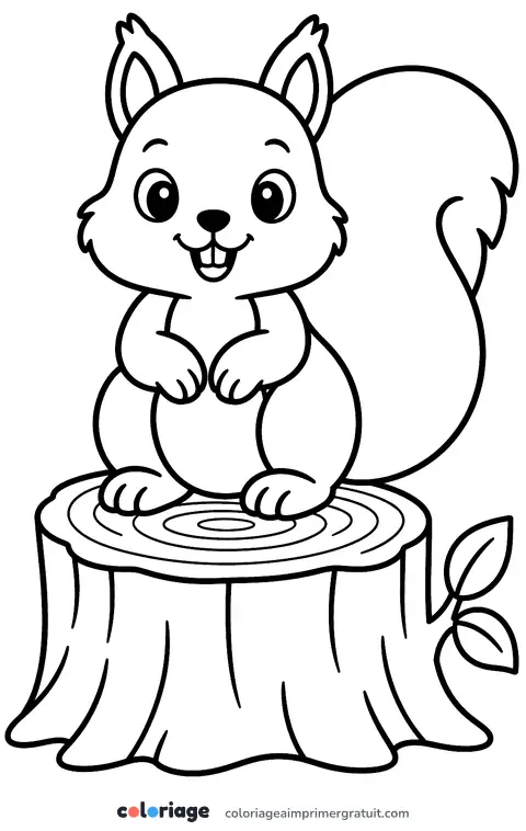 Coloriage écureuil sur une souche