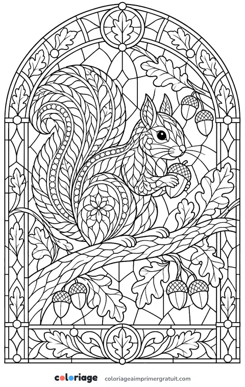 Coloriage écureuil en vitrail