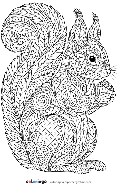 Coloriage écureuil zentangle
