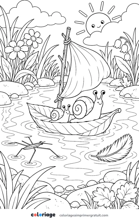 Coloriage bateau de feuille