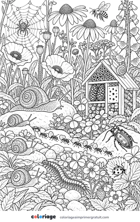 Coloriage jardin fourmillant