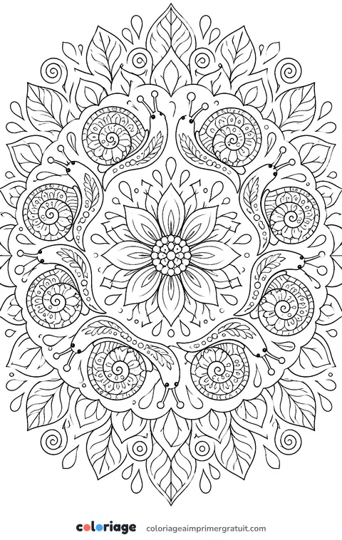 Coloriage mandala d’escargots