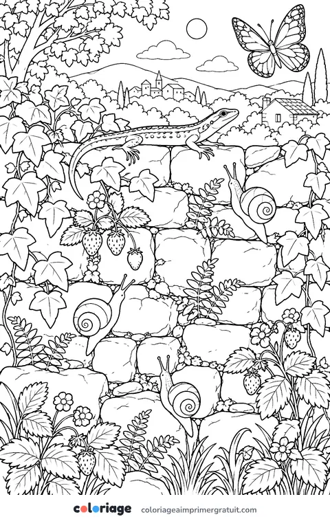 Coloriage mur de lierre