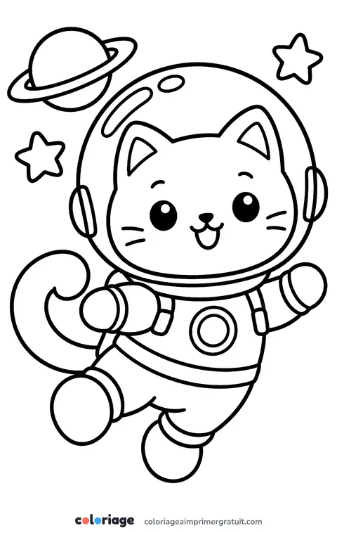 Coloriage chat astronaute