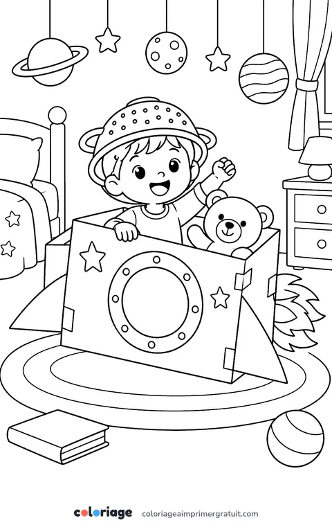 Coloriage fusée en carton