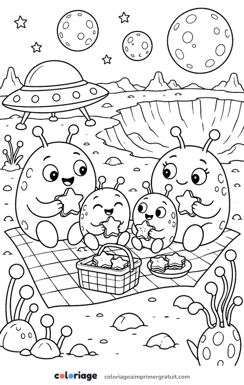 Coloriage pique-nique d’extraterrestres