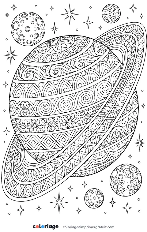 Coloriage planète zentangle