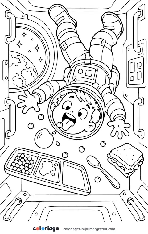 Coloriage repas en apesanteur