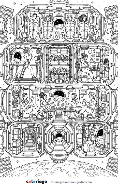 Coloriage station spatiale en coupe