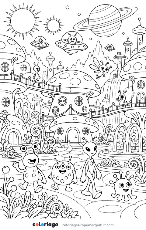 Coloriage ville extraterrestre