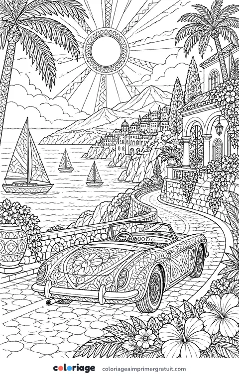 Coloriage affiche de bord de mer