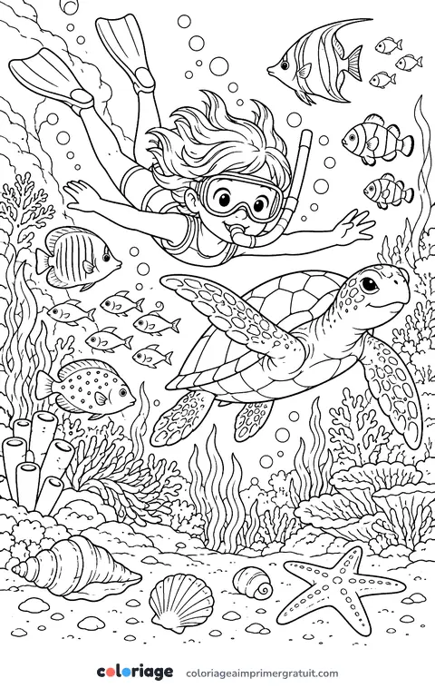 Coloriage plongée dans les fonds marins