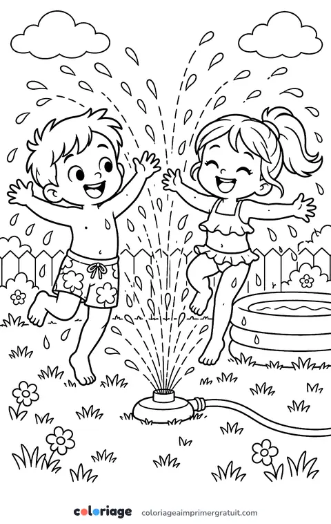 Coloriage jeux d’eau au jardin