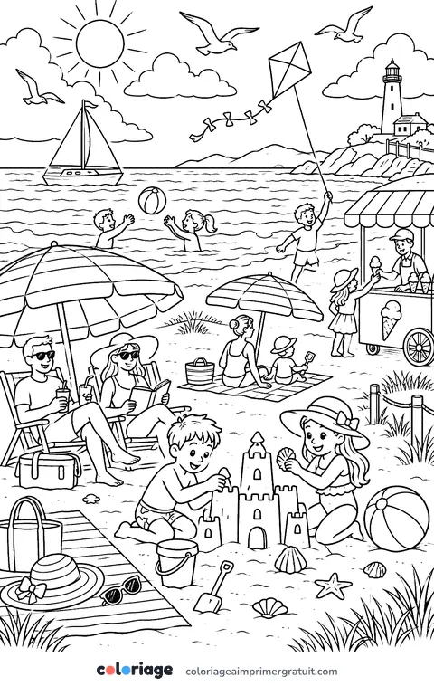Coloriage journée à la plage