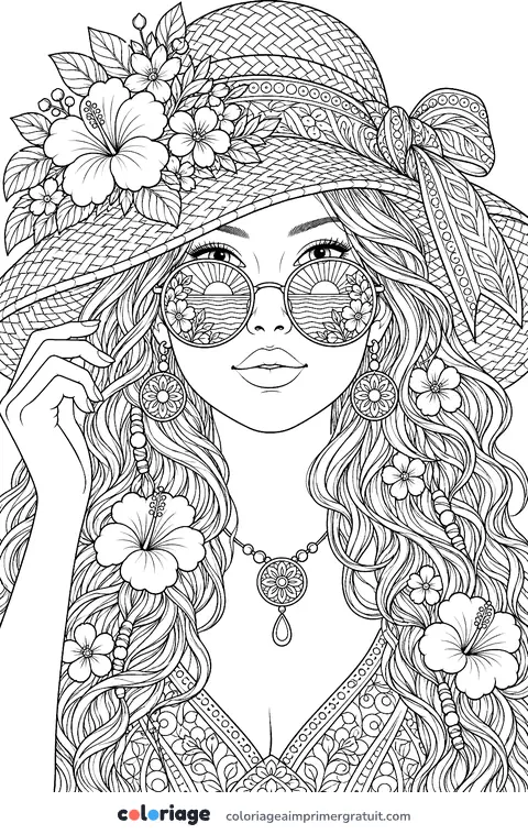 Coloriage portrait au chapeau de paille