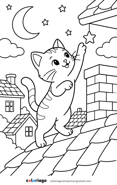 Coloriage chat qui attrape une étoile