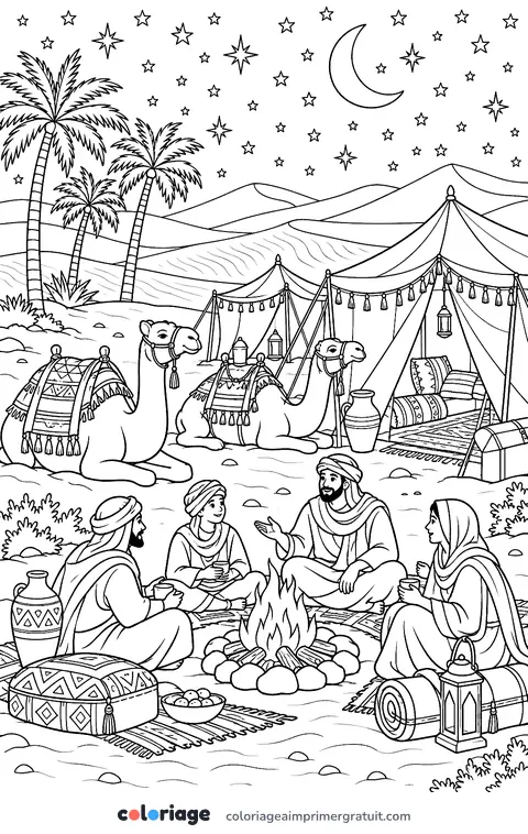Coloriage nuit étoilée dans le désert