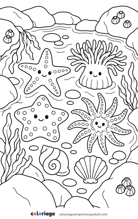 Coloriage étoiles de mer dans la flaque