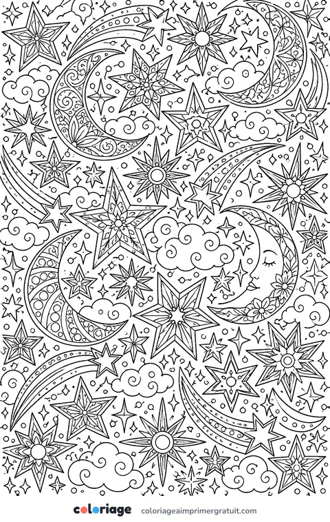 Coloriage motif ciel étoilé