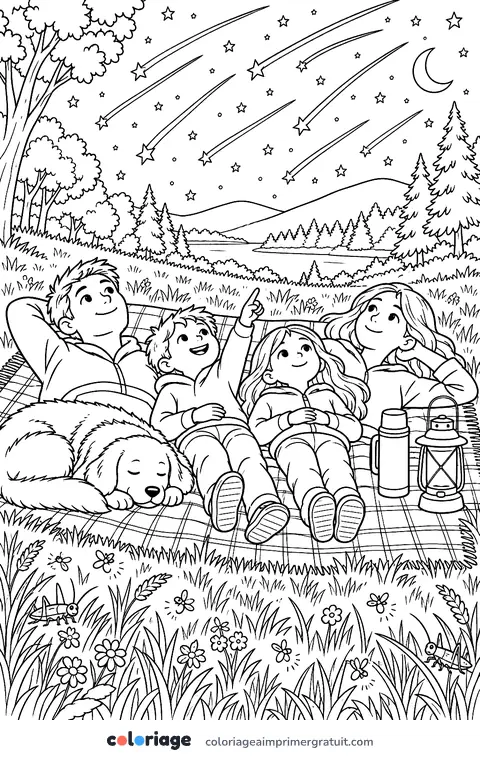 Coloriage nuit d’étoiles filantes