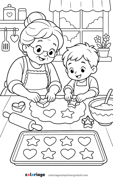 Coloriage biscuits avec mamie