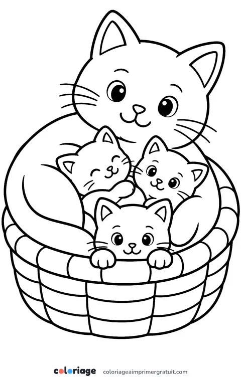 Coloriage chatte et ses chatons