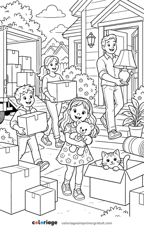 Coloriage jour de déménagement