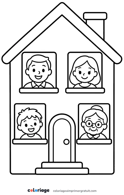 Coloriage maison de la famille