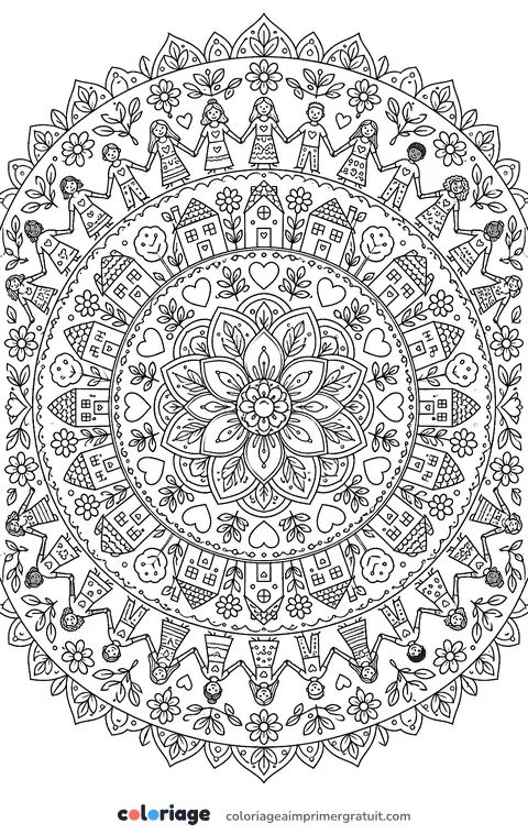 Coloriage mandala de la famille