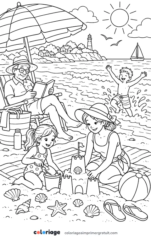 Coloriage journée à la plage