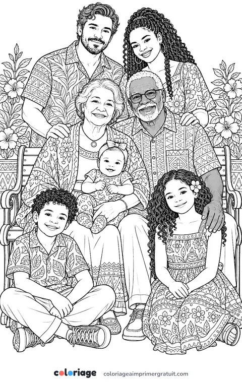 Coloriage portrait de famille réaliste