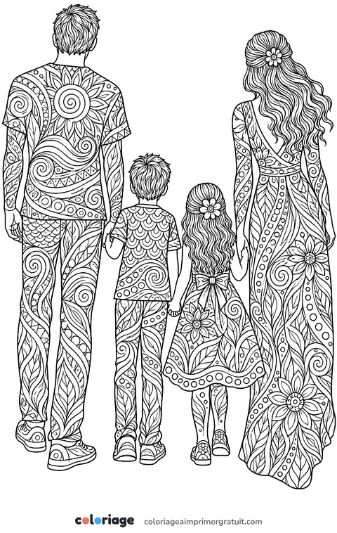 Coloriage famille zentangle