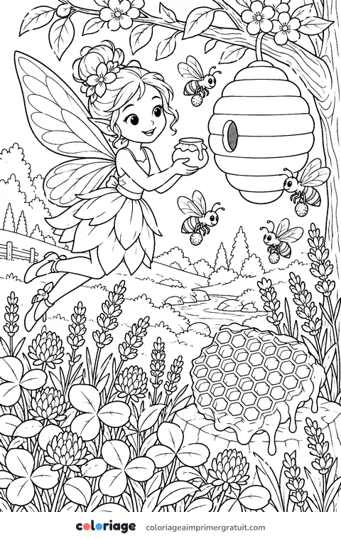 Coloriage fée et les abeilles