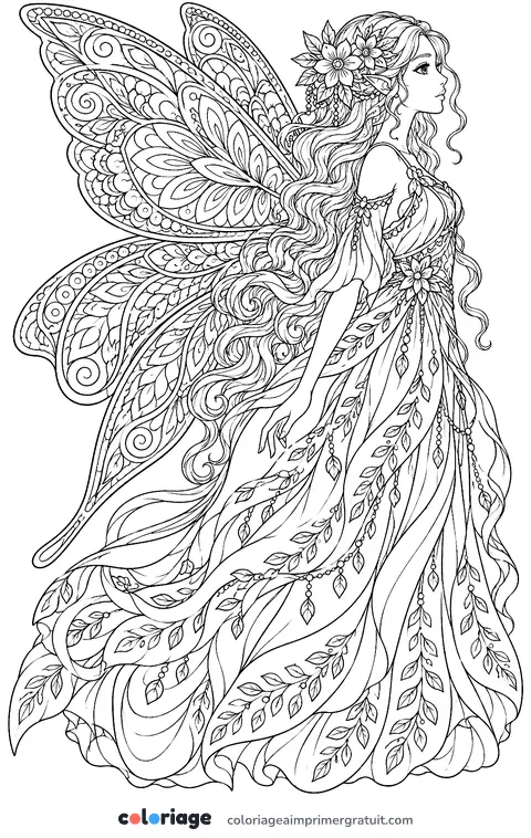 Coloriage fée aux ailes zentangle
