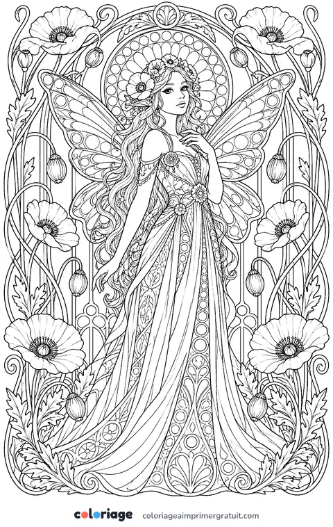 Coloriage fée art nouveau