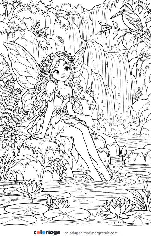 Coloriage fée de la cascade