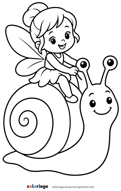 Coloriage fée qui chevauche un escargot